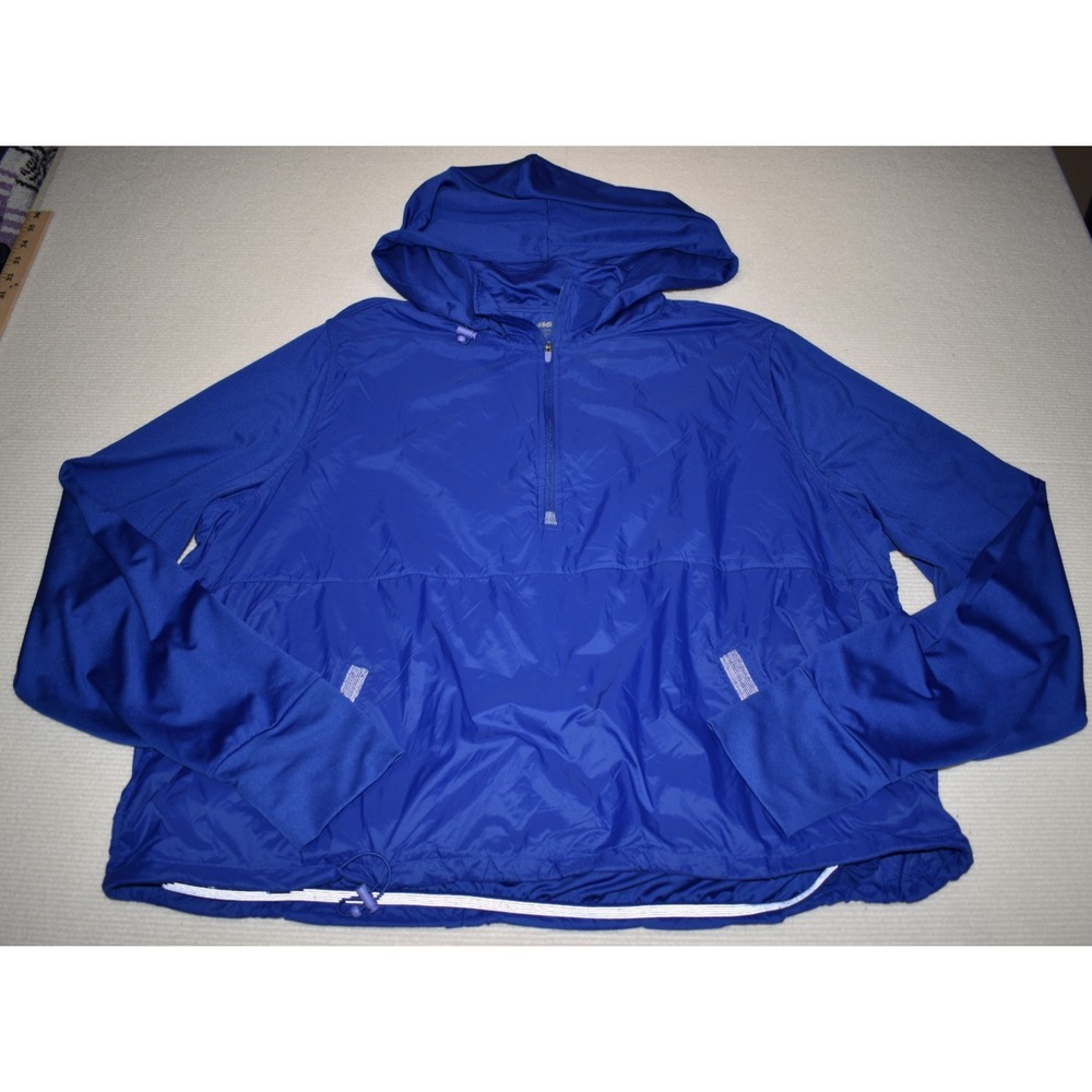 Avia Women's 2XL (20) Blue Hooded Windbreaker Half Zip Running Jacket